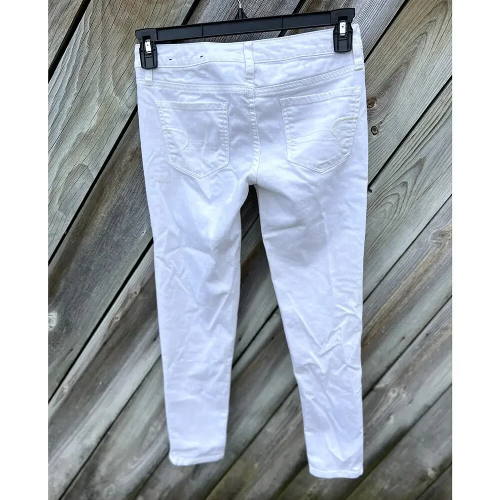 American Eagle Jegging Women 2 White Good Stretch Ankle Zip Skinny Jeans